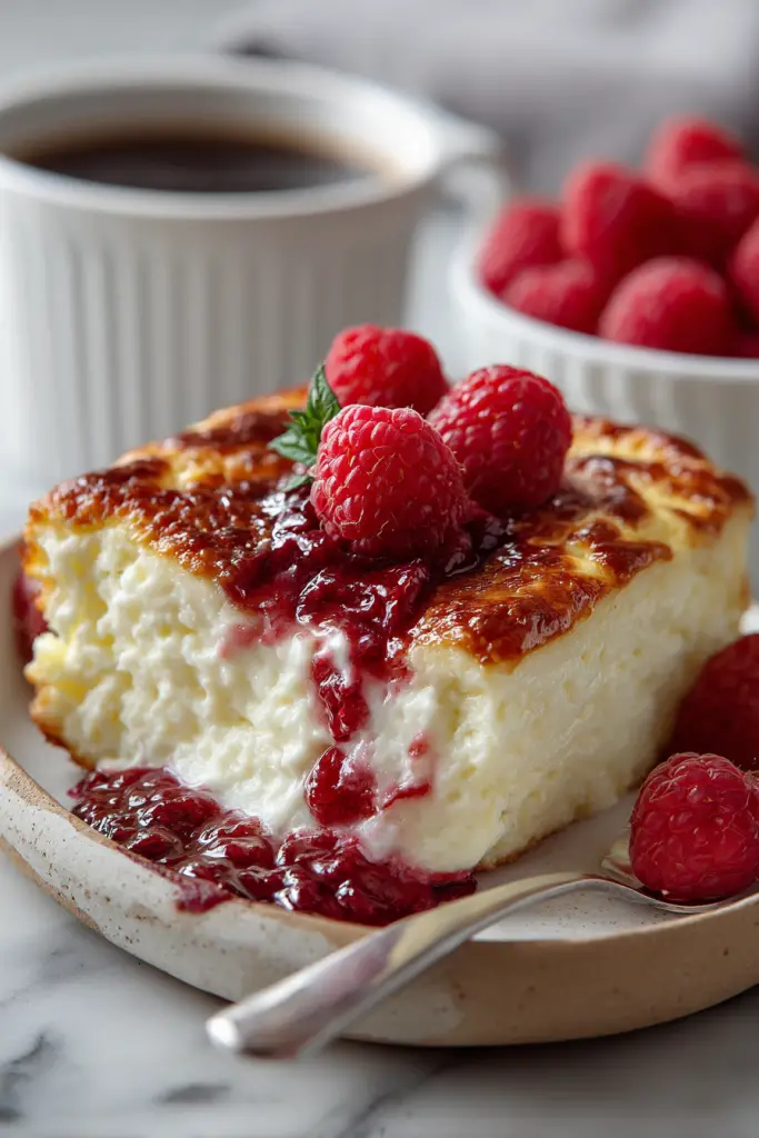 Lemon Raspberry Cottage Cheese Bake