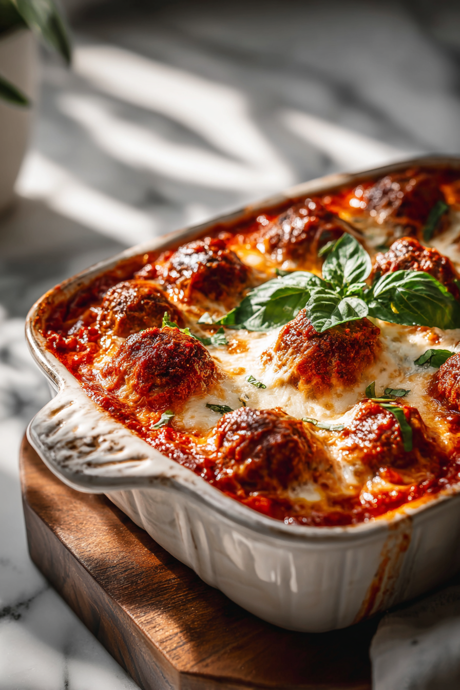 Meatball Casserole with Melted Mozzarella