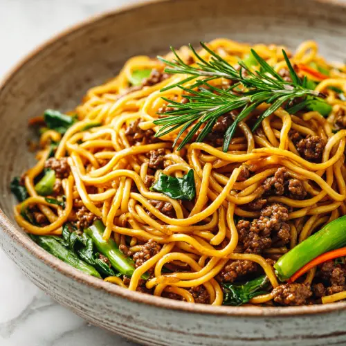 Mongolian Noodles with Ground Beef