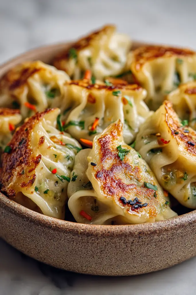 Pan Baked Pork and Vegetable Dumplings